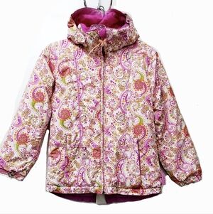 Obermeyer Pink Floral Paisley Ski Winter Jacket Hood Pockets Size 8 Girls